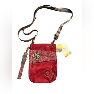 CHALA Burgundy 701PW9 RFID Protected Crossbody Wristlet Paw Print Small Handbag